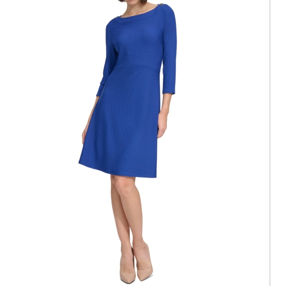 Tommy Hilfiger Rib-Knit Fit & Flare Dress - Majorelle Blue